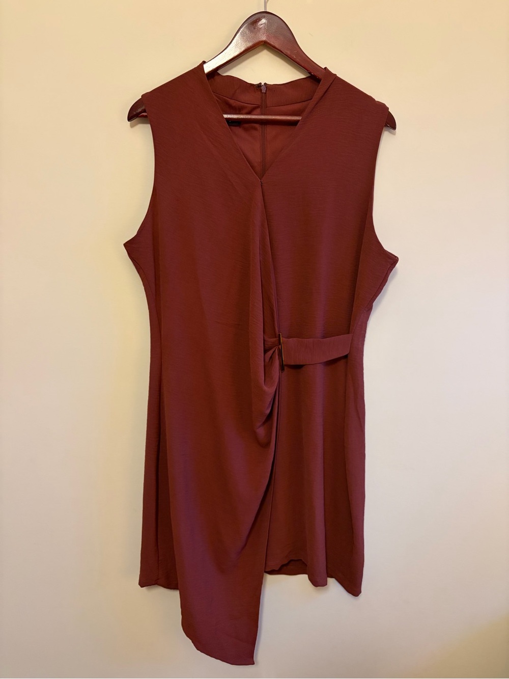 Sleeveless Asymmetric Tie-Front Dress in Deep Burgundy